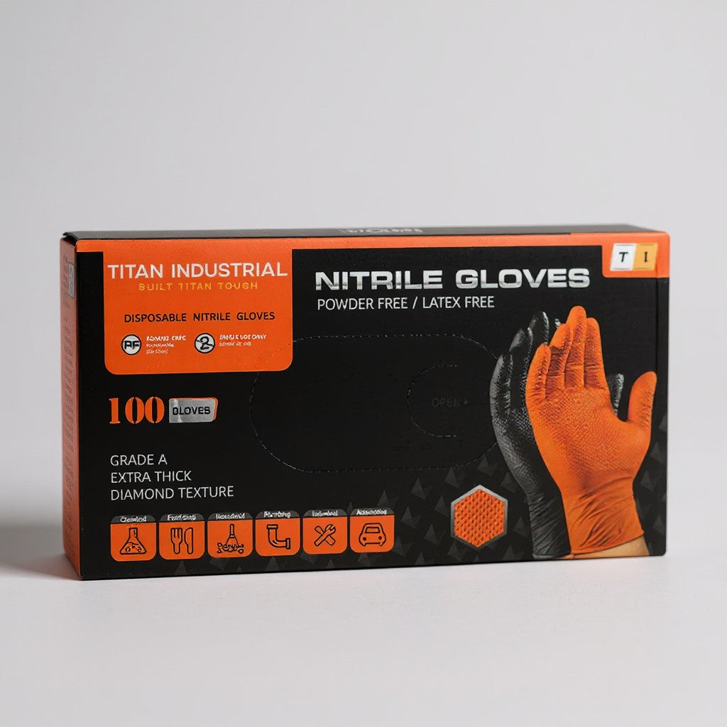 10 Mil Orange Diamond Grip Nitrile Gloves — Heavy Duty, Industrial Gra