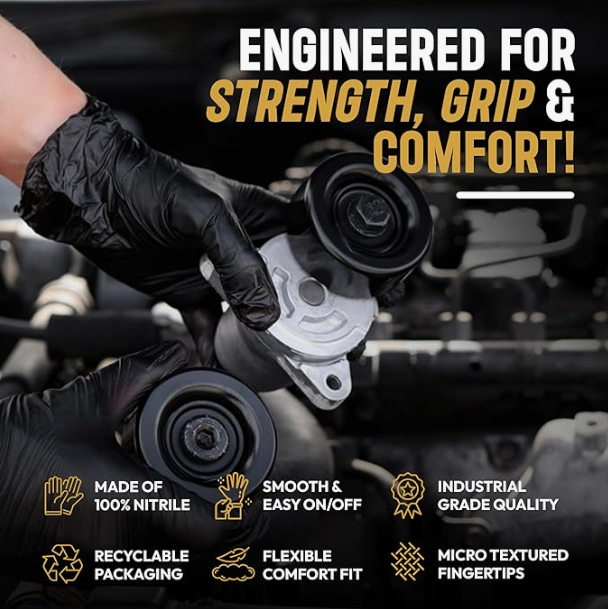 6 Mil Black Nitrile Disposable Gloves