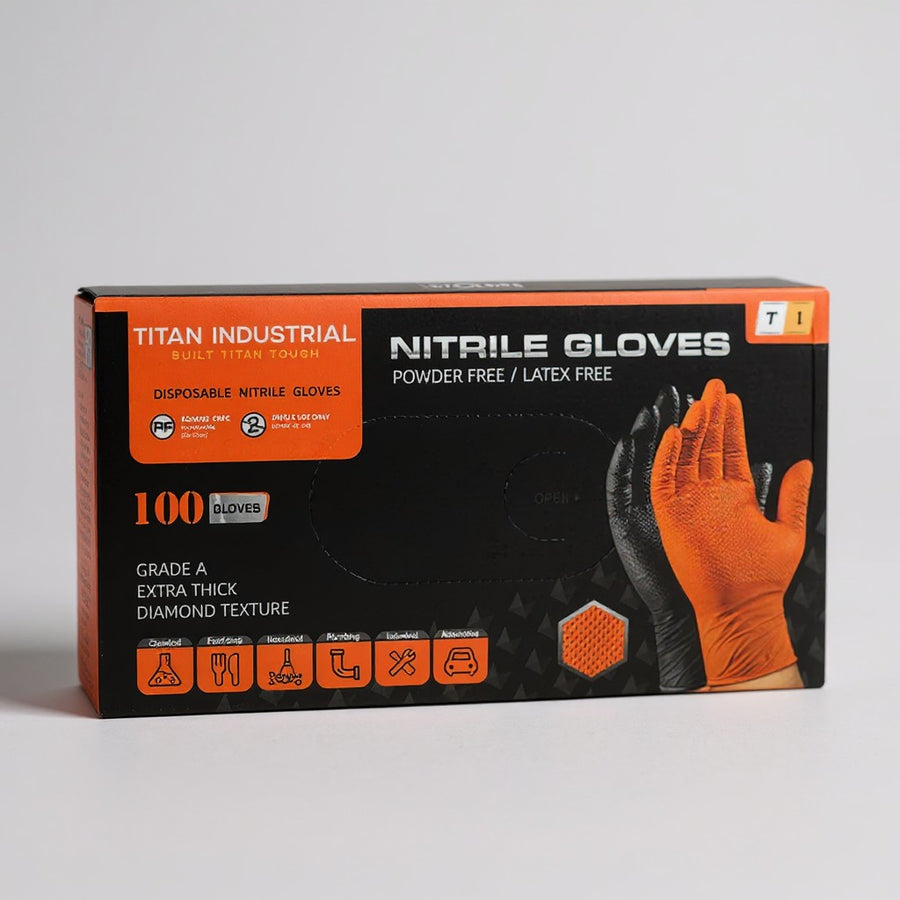 10 Mil Orange Diamond Grip Nitrile Gloves — Heavy Duty, Industrial Grade